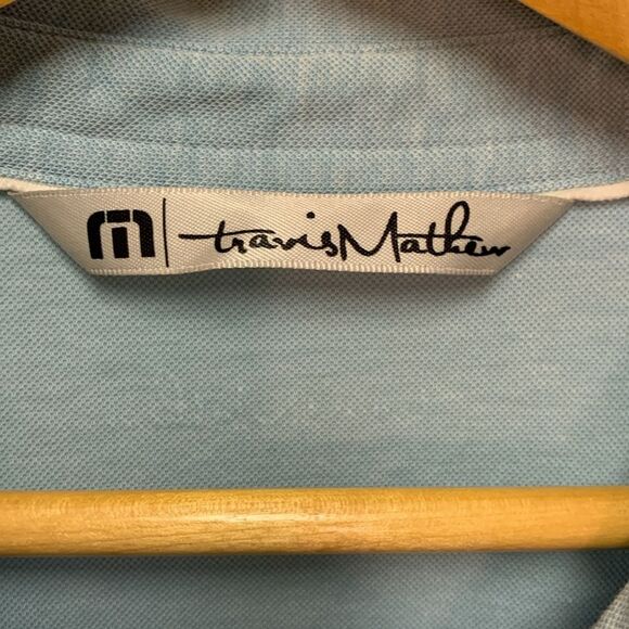 Travis Mathew Blue Heathered Pima Cotton Blend Short Sleeve Polo Shirt Size L - Picture 5 of 14